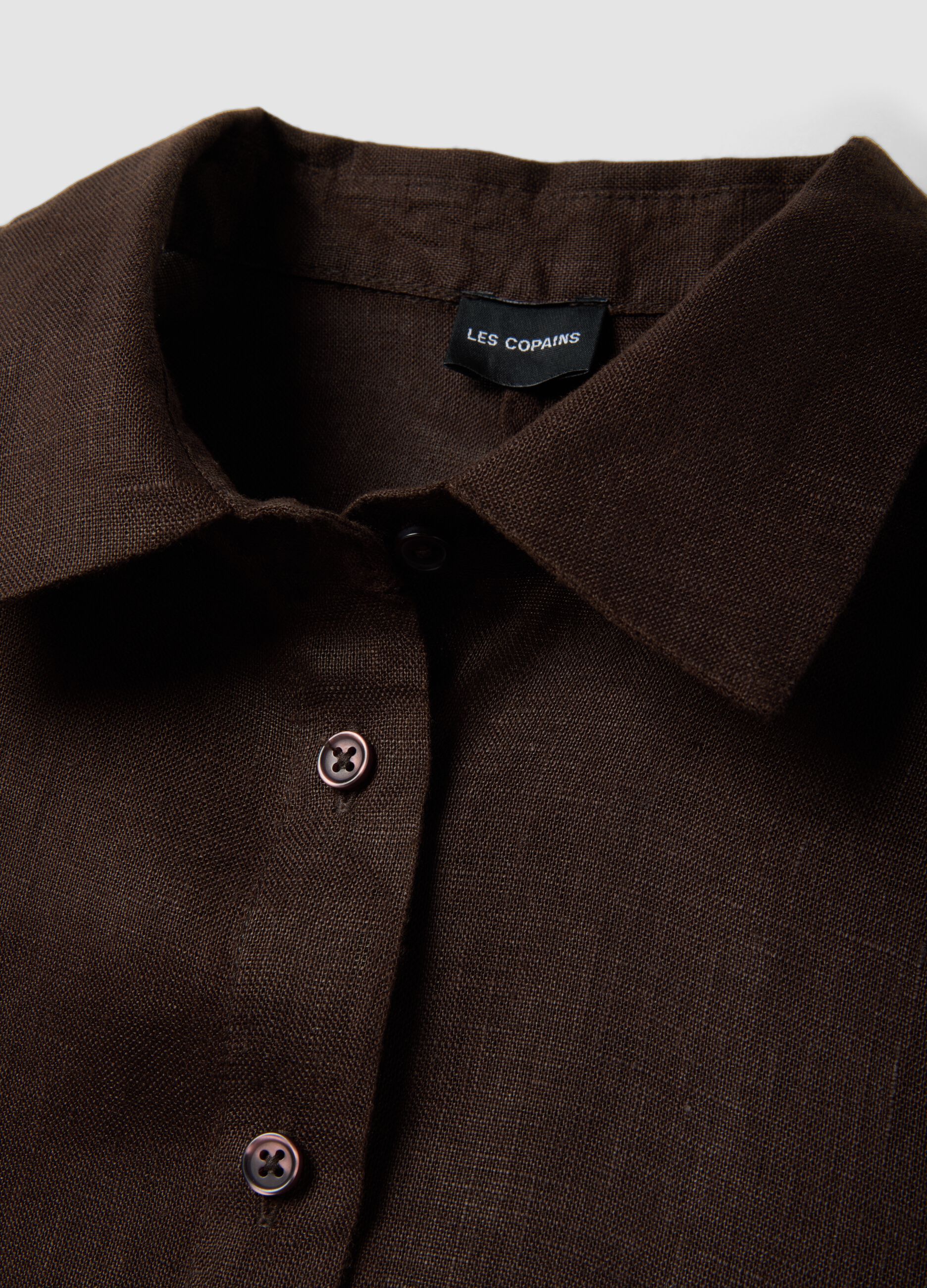 Brown pure linen oversized shirt