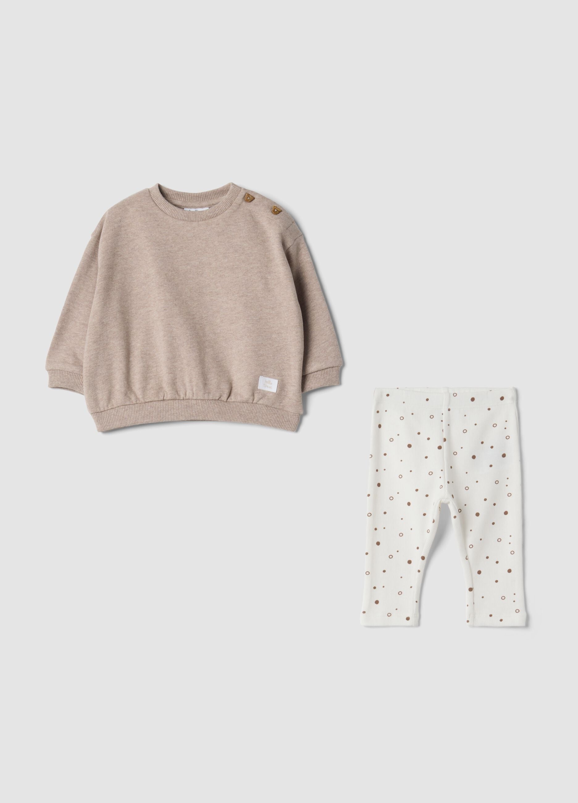 Beige organic cotton sweatshirt and leggings set