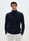 Regular fit blue turtleneck pullover with jacquard pattern_0