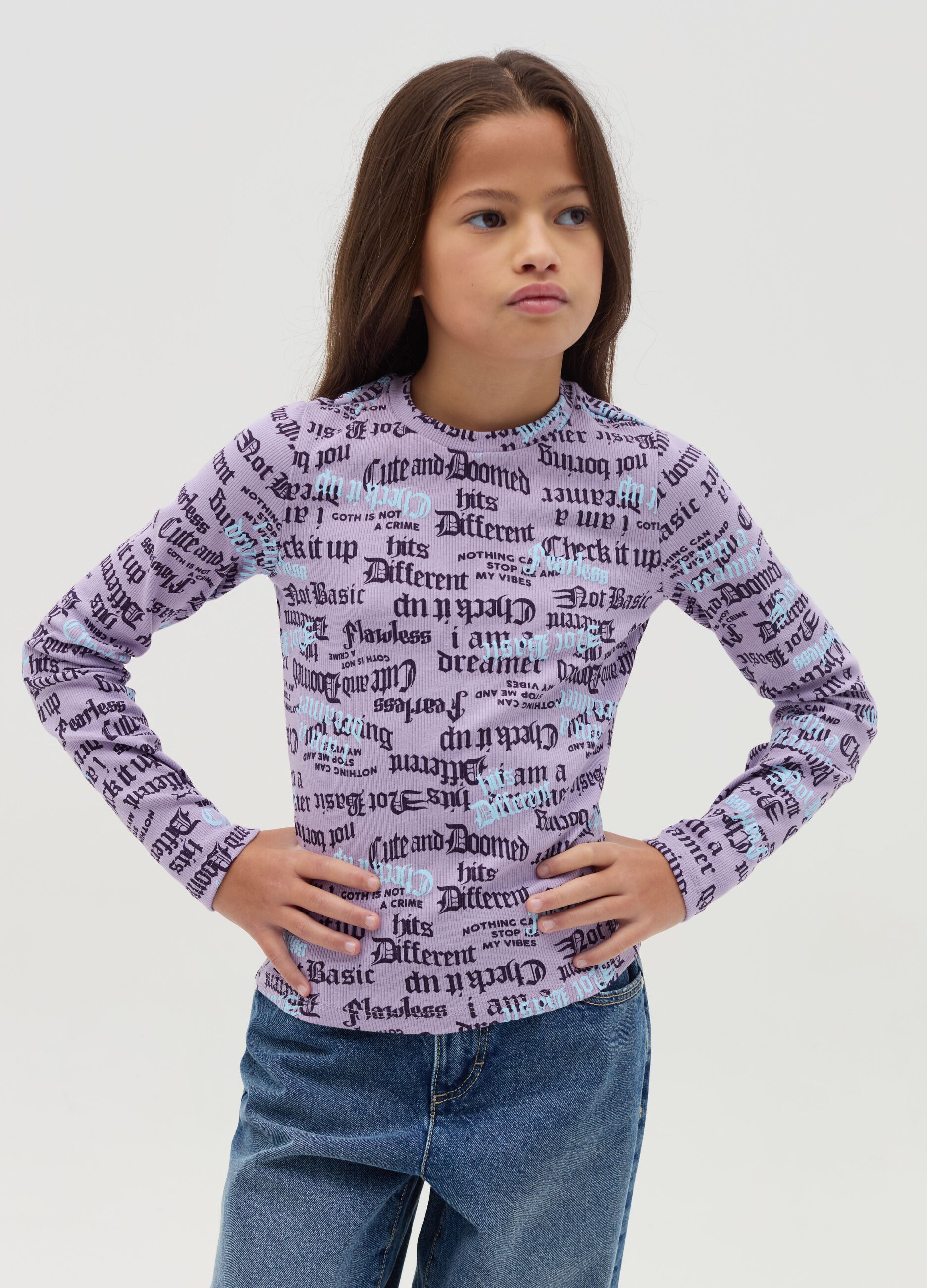 Ribbed T-shirt with all-over print