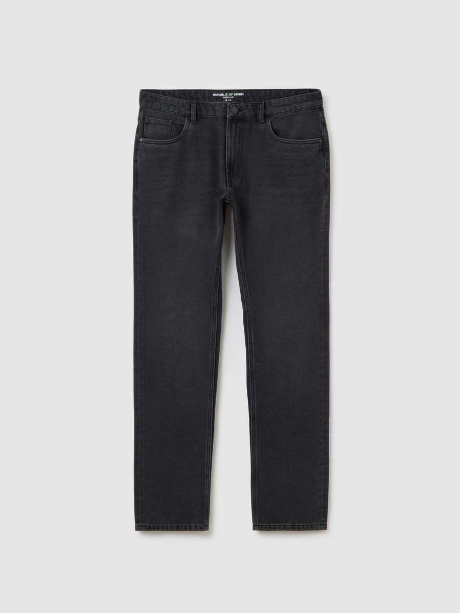Regular fit black denim jeans_4