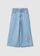 Girl's blue wide leg cotton jeans with embroidery_0
