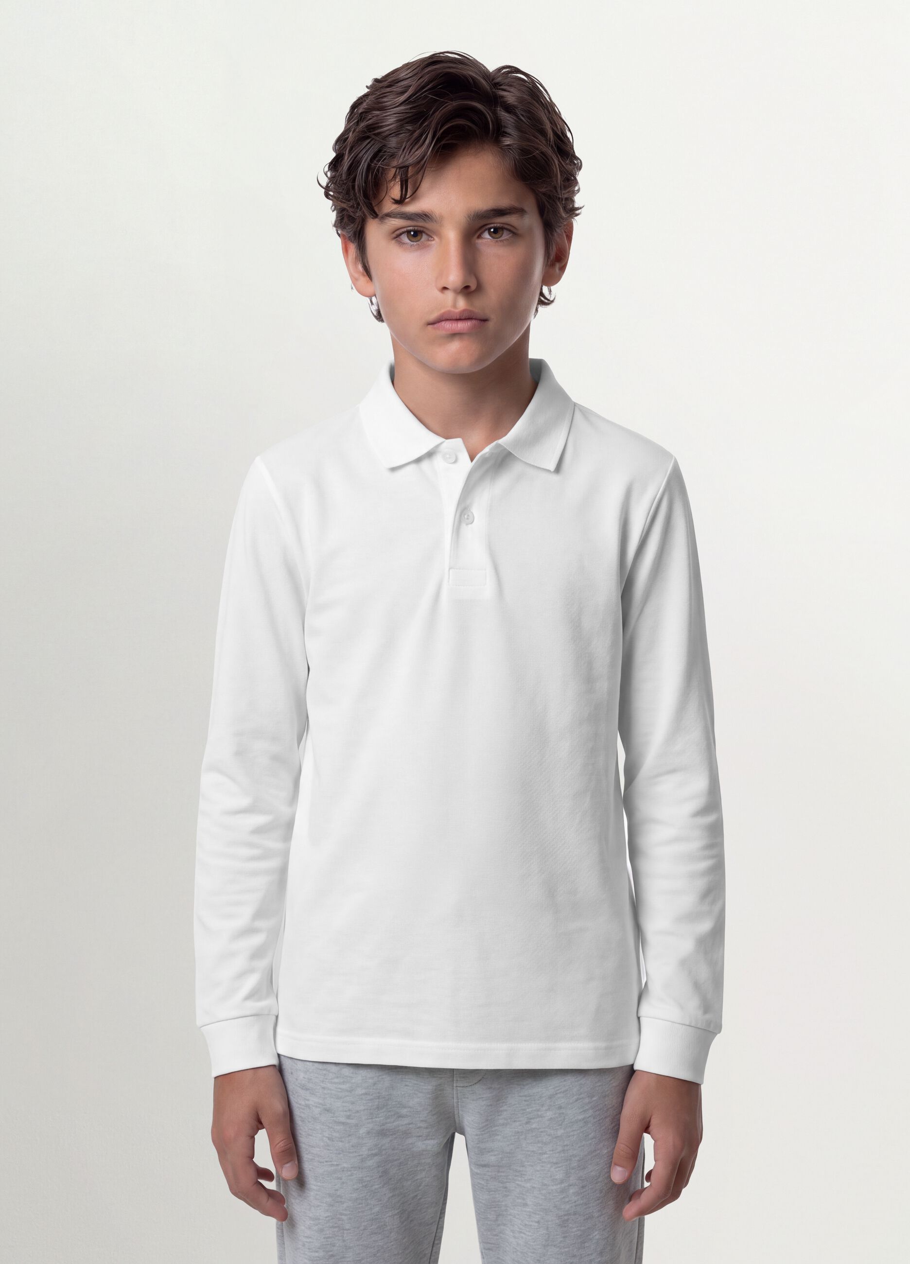 Boys&rsquo; white organic cotton piqu&eacute; polo shirt, regular fit