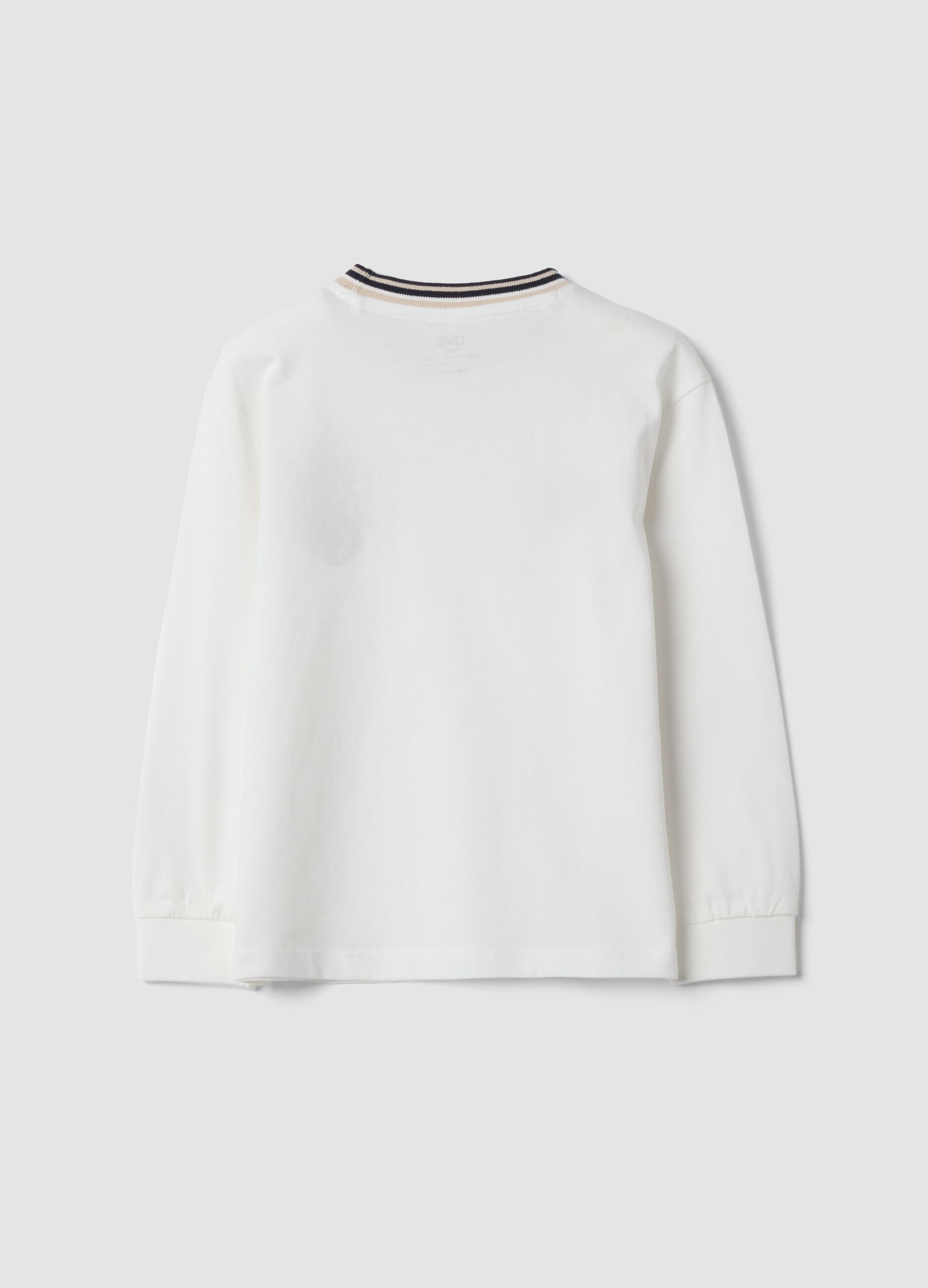 White pure cotton T-shirt with striped crew neck