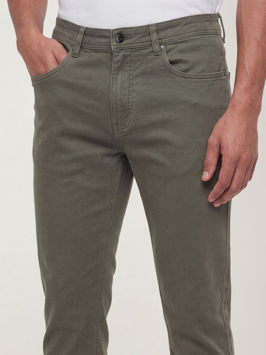 Pantaloni verdi in dobby di cotone elasticizzato slim fit_2