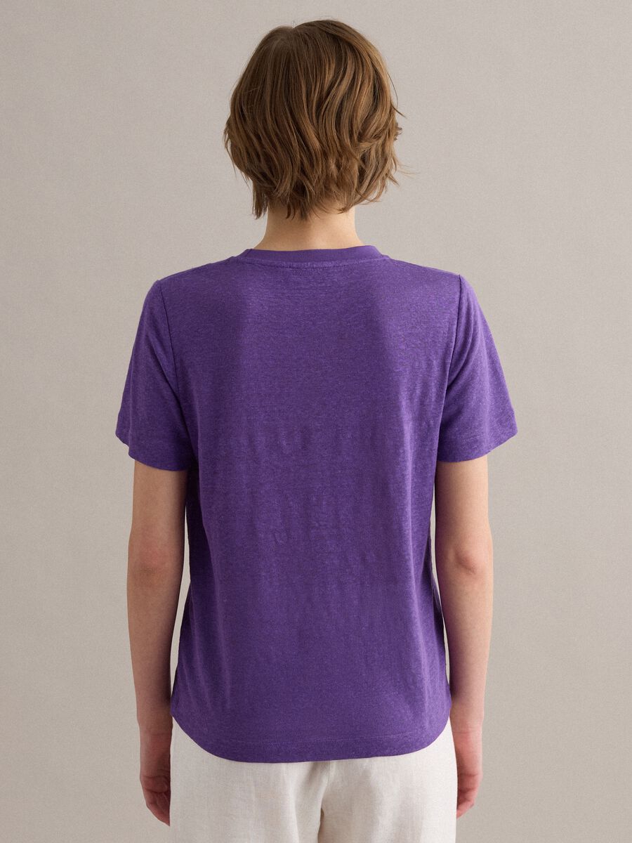 Purple pure linen regular-fit short-sleeve T-shirt_3