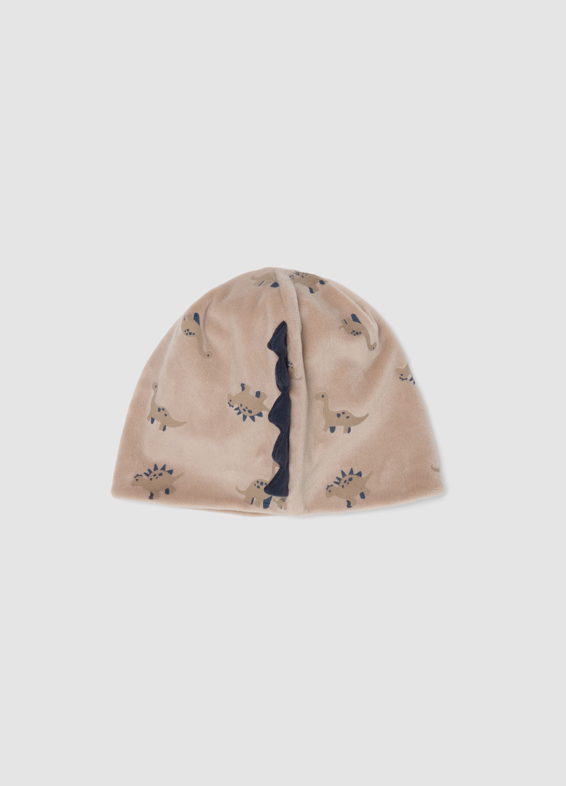 Grey stretchy dinosaur-print hat for baby boy