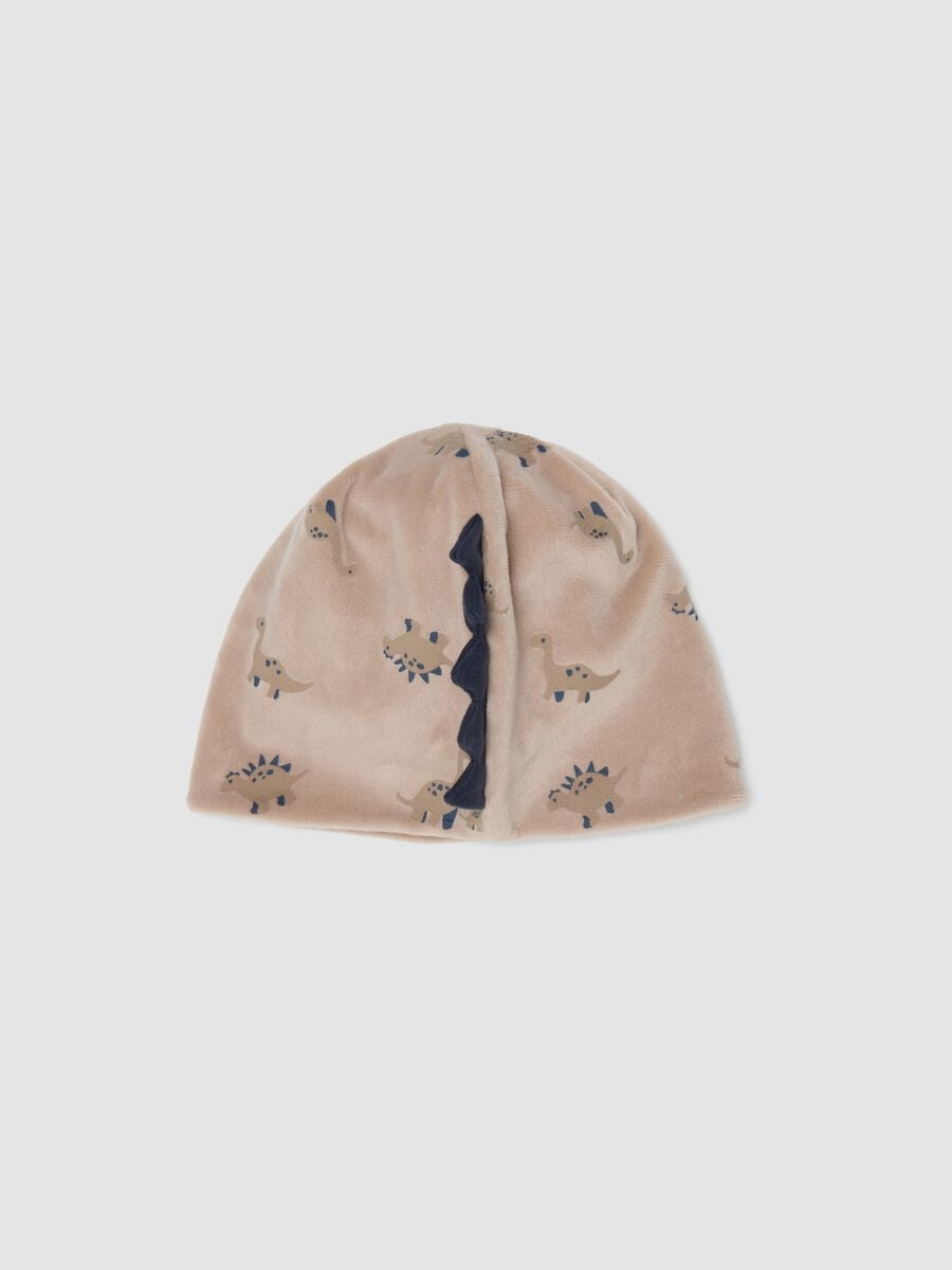 Cappello grigio in tessuto elasticizzato con stampa dinosauri per bimbo_1