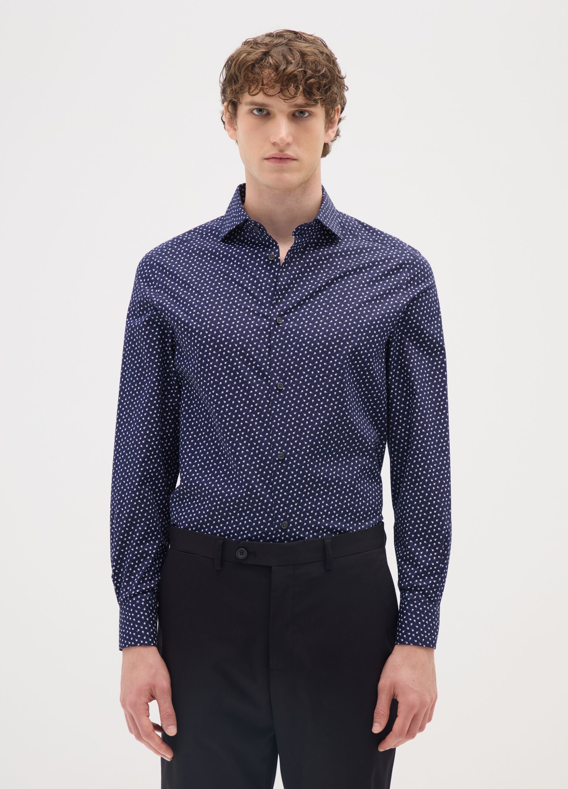 Regular fit blue cotton shirt
