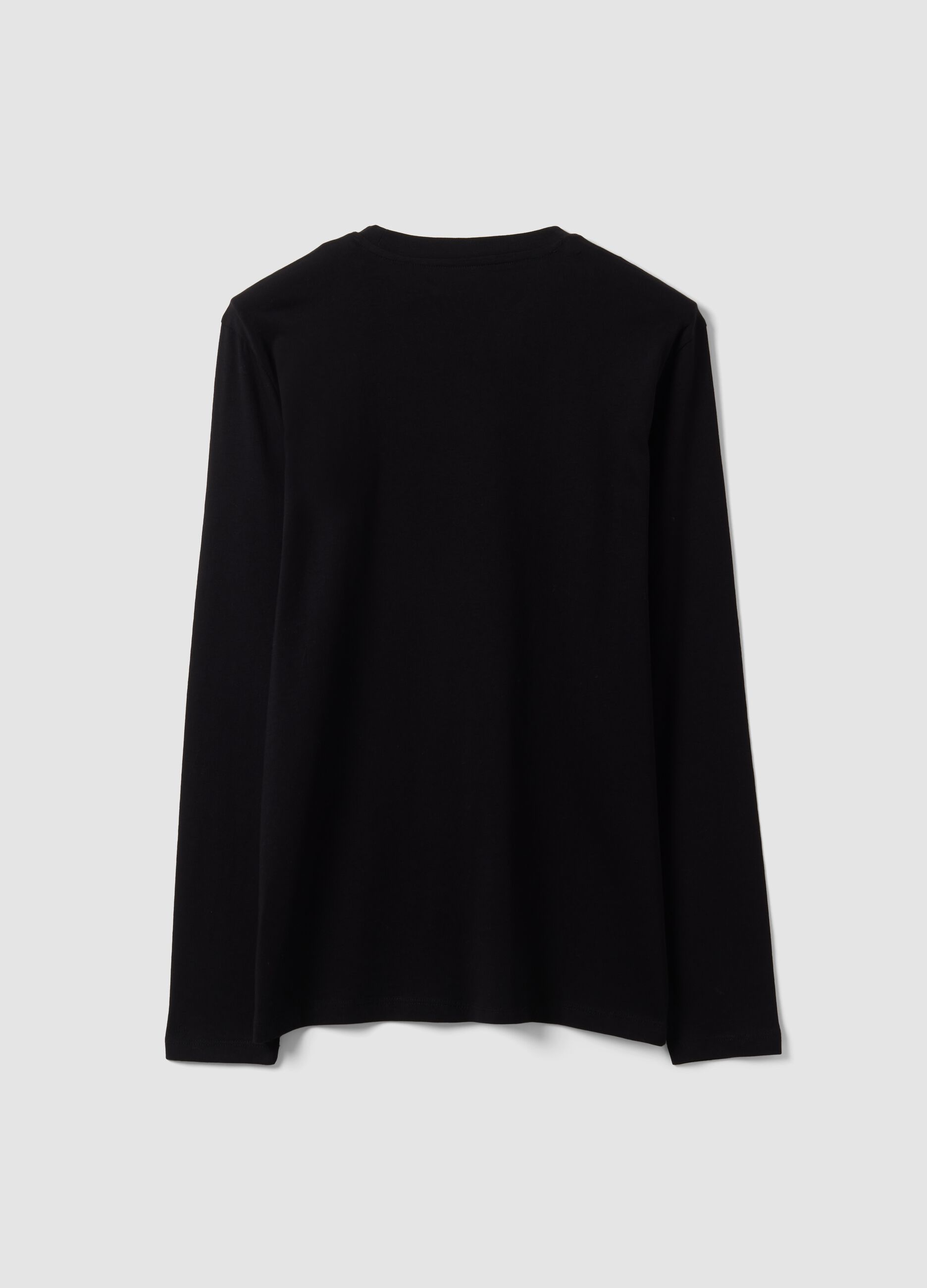 T-shirt nera a maniche lunghe in puro cotone organico con girocollo