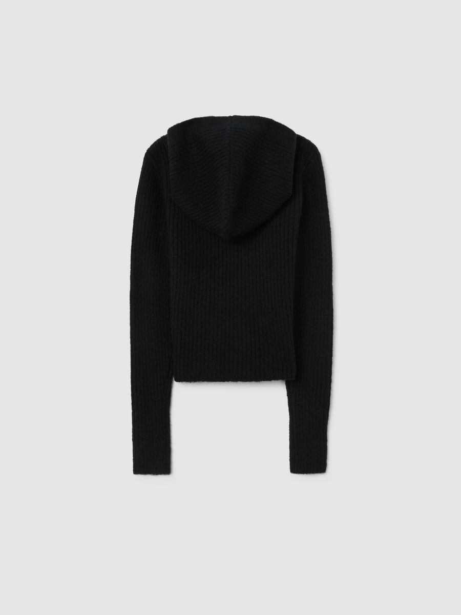 Girls' fitted black wool blend hoodie_1