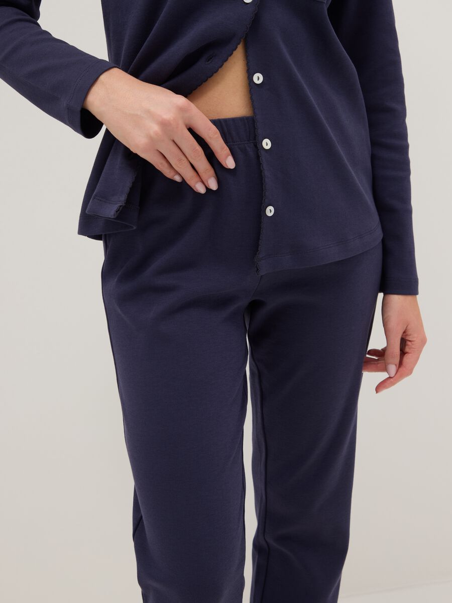 Blue pure cotton regular fit pyjamas with chest pocket and V-neck_3