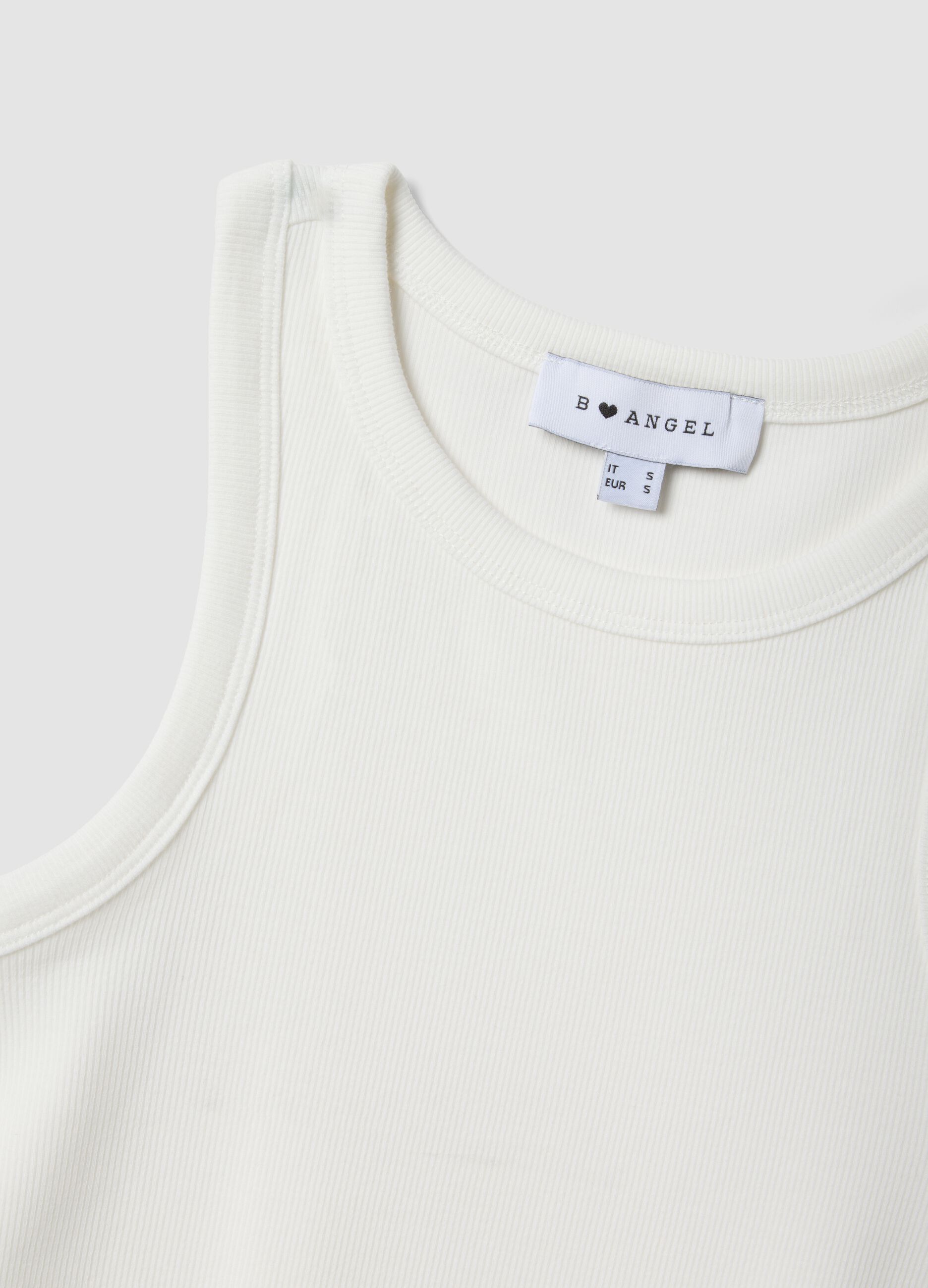 White ribbed fitted stretch-cotton tank top