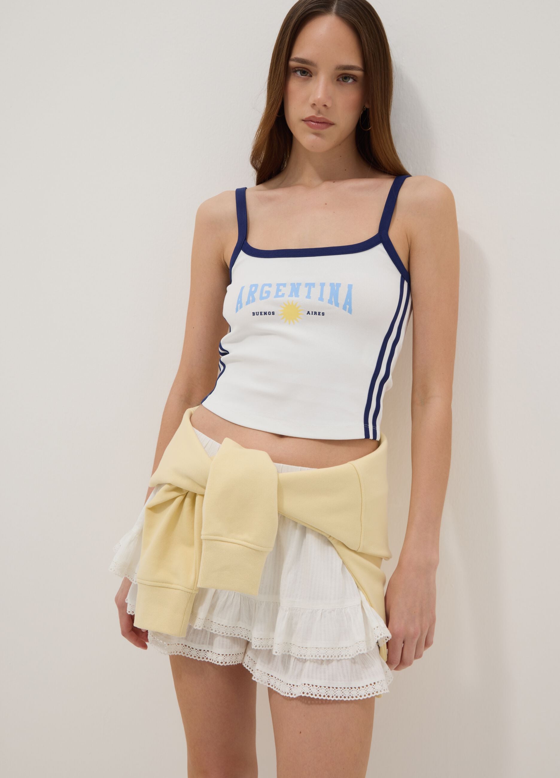 Tank top bianco in cotone elasticizzato con scritta Argentina regular fit