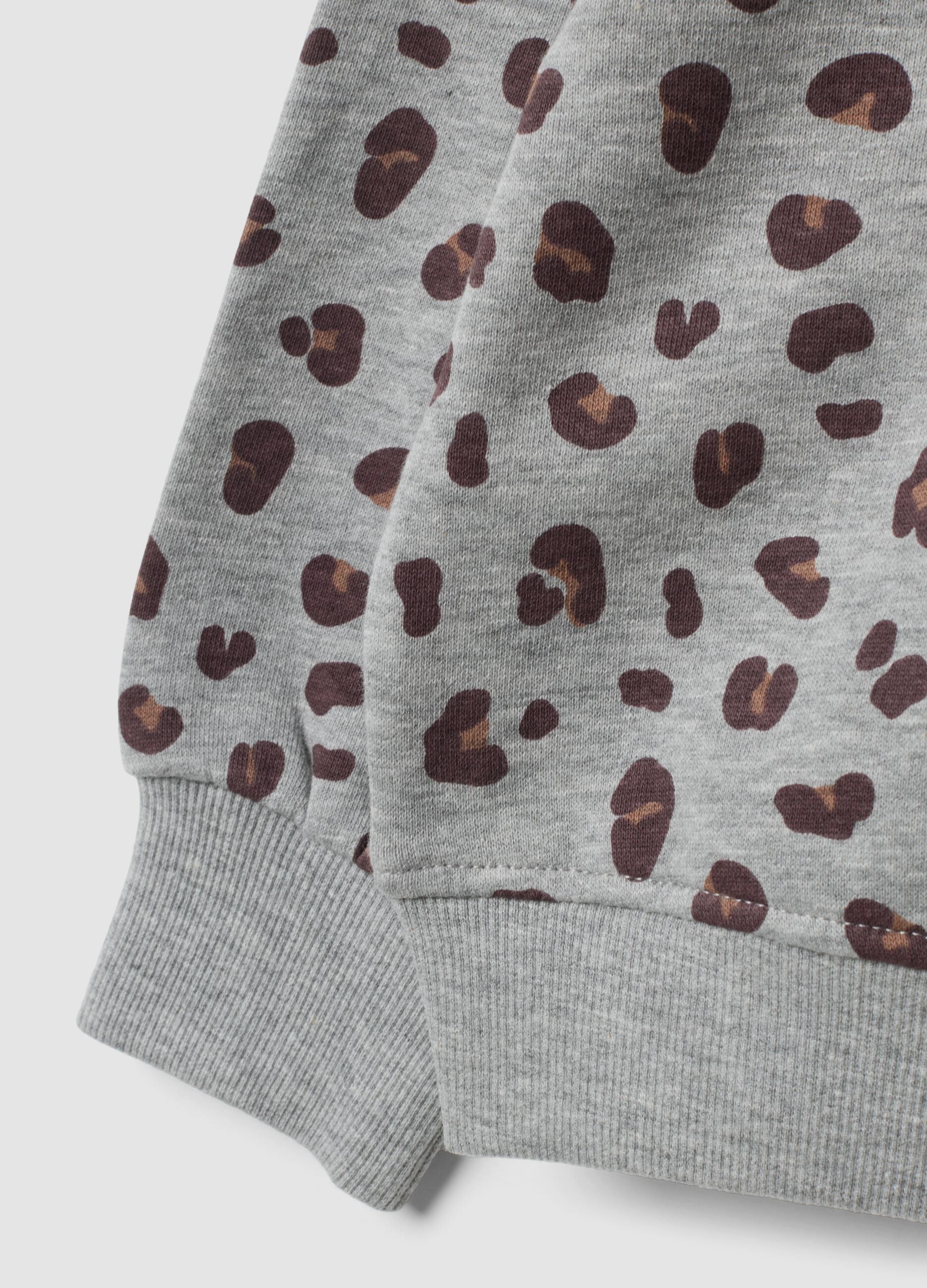 Grey pure cotton animal print crew-neck sweatshirt
