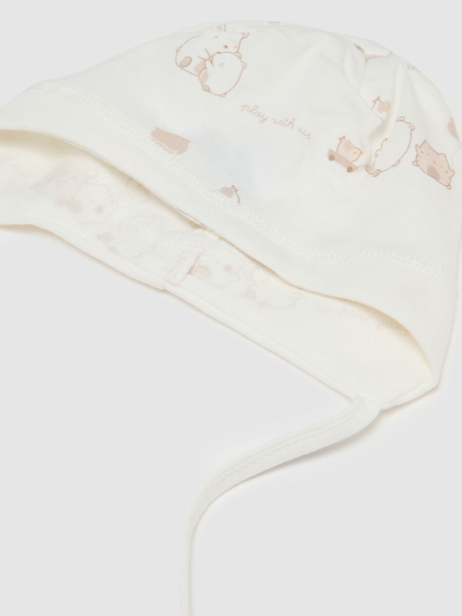 White baby hat and booties set in pure cotton_1