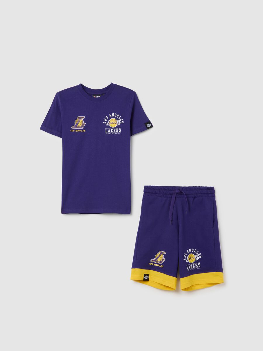 Boys' short purple regular fit set in 100% cotton with Los Angeles Lakers logo_0