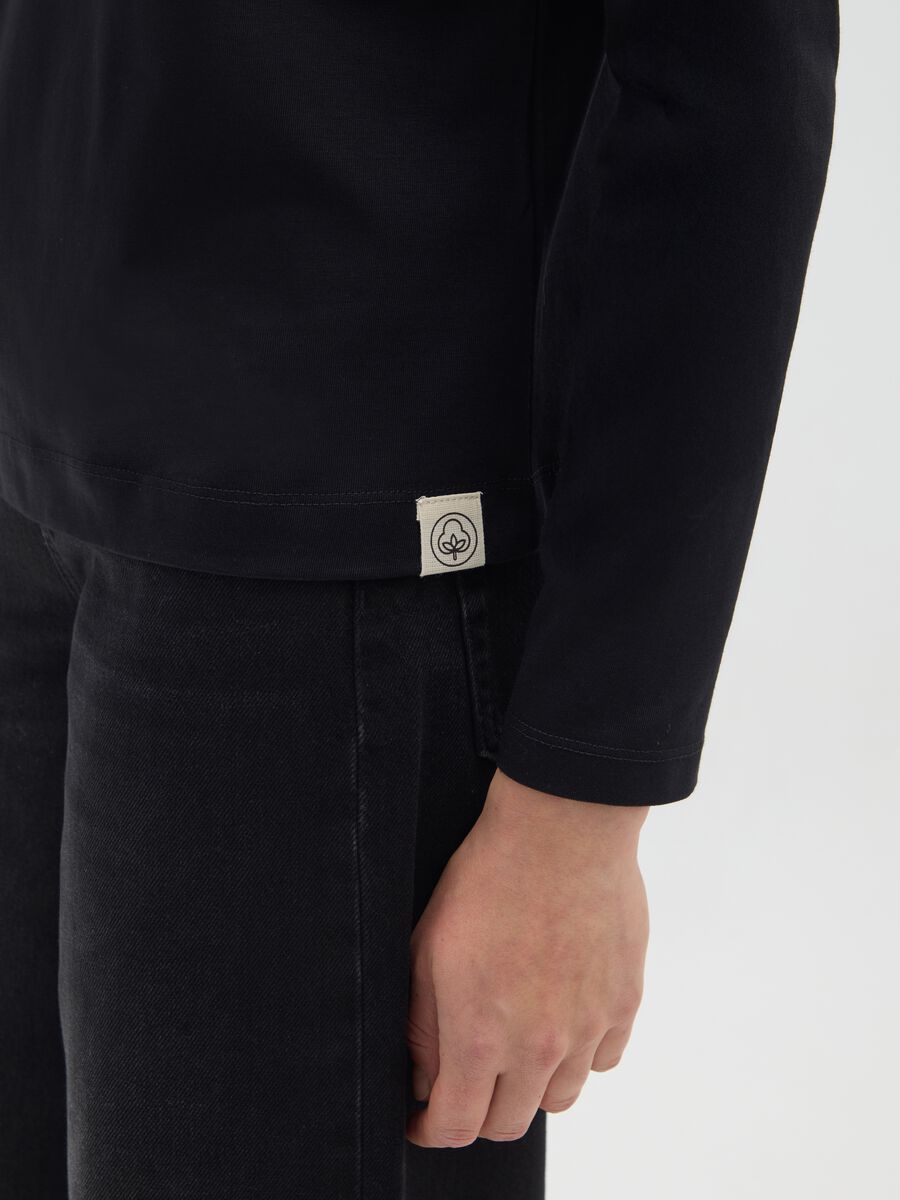 T-shirt nera in puro cotone italiano regular fit_3
