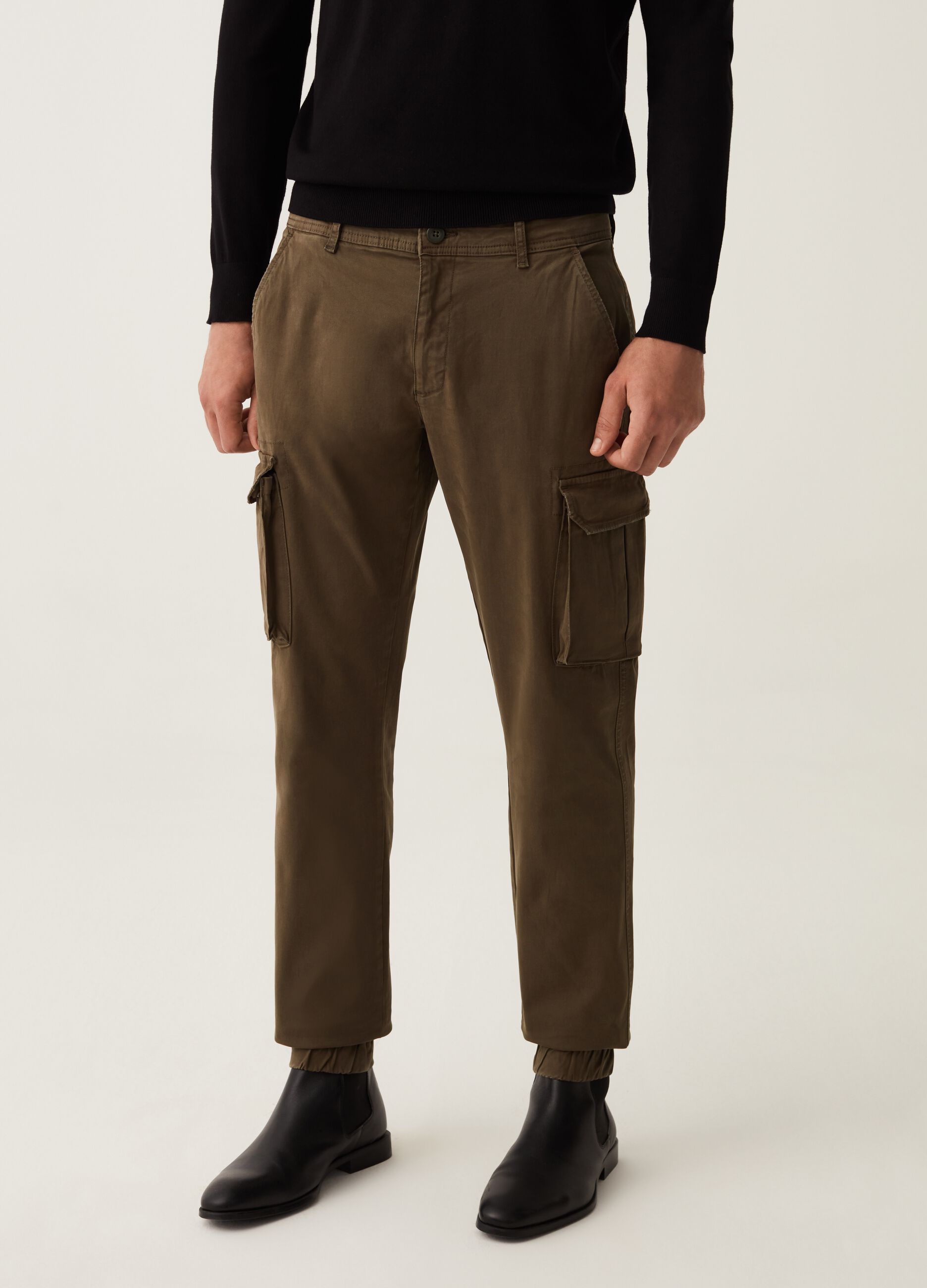 Pantalone cargo cuff hem in cotone stretch_1