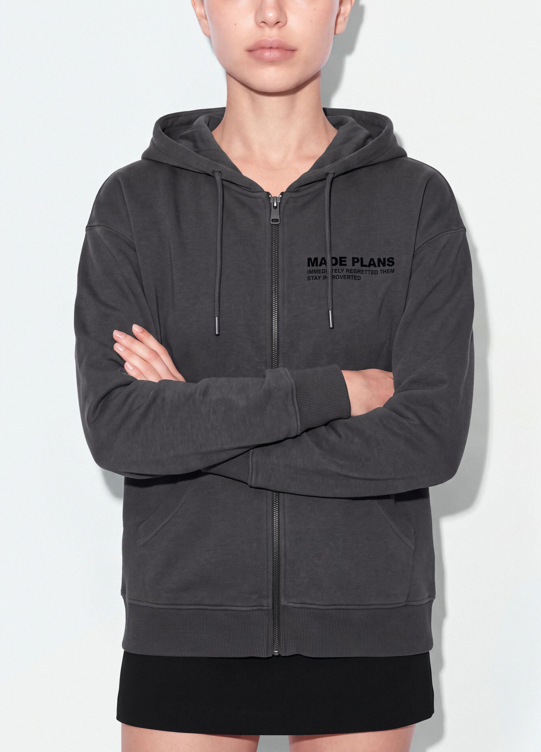Grey cotton-blend hoodie with relaxed-fit slogan
