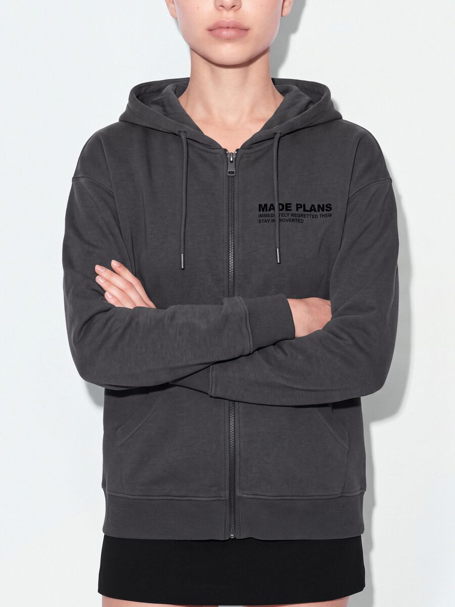 Felpa grigia in misto cotone con cappuccio e scritta relaxed fit_3