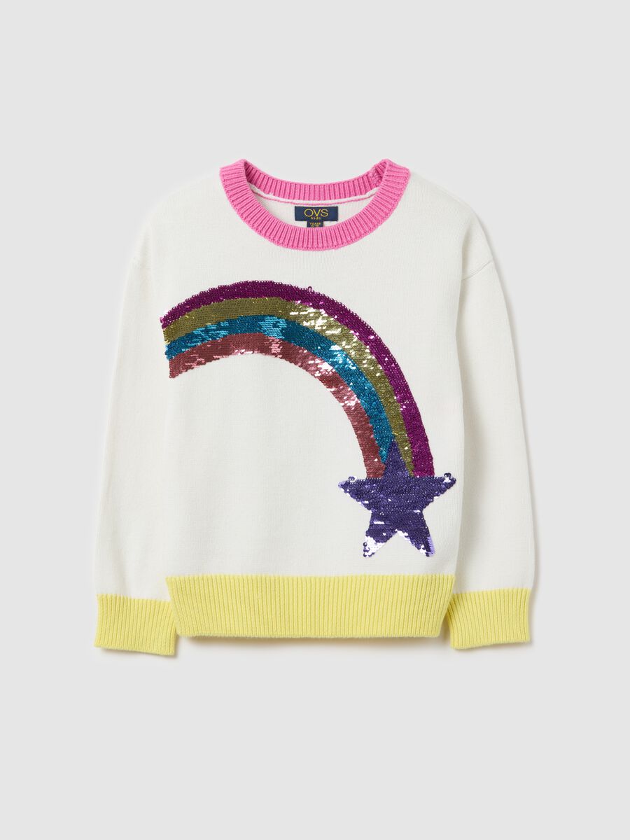 Cotton pullover with sequinned rainbow_0