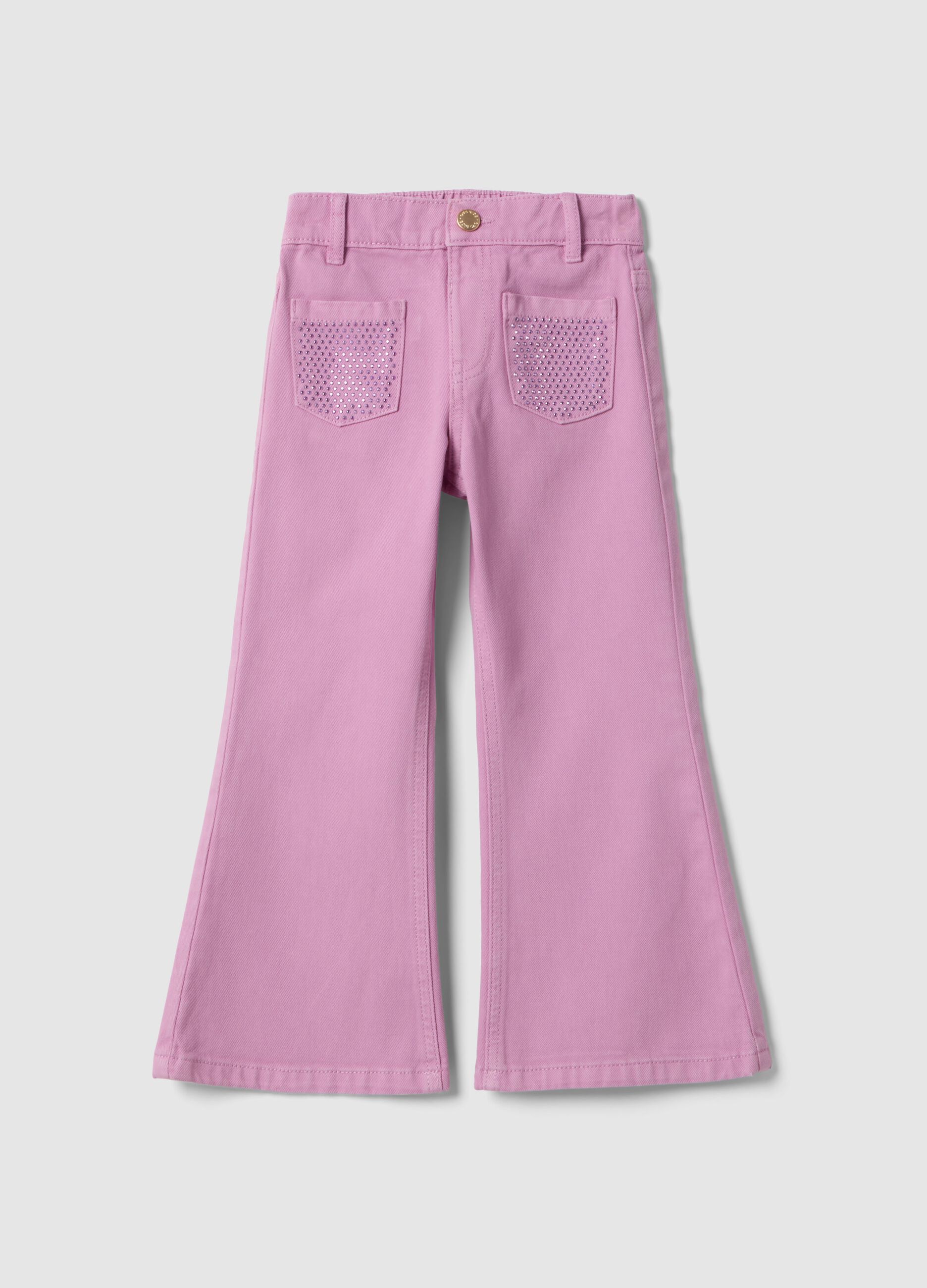 Girls' Pink Regular Fit Cotton Flare Trousers