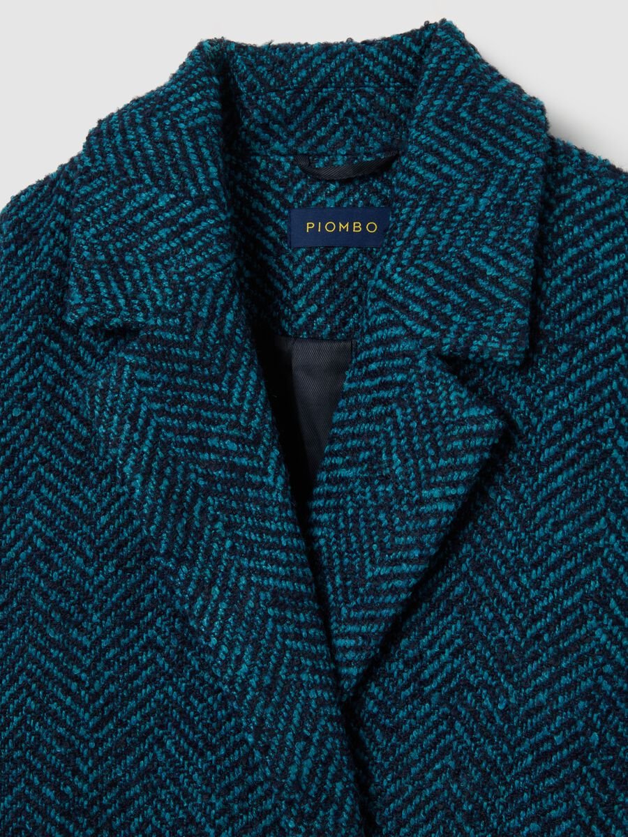 Blue Herringbone Double Breasted Coat with Oversized Fit_5