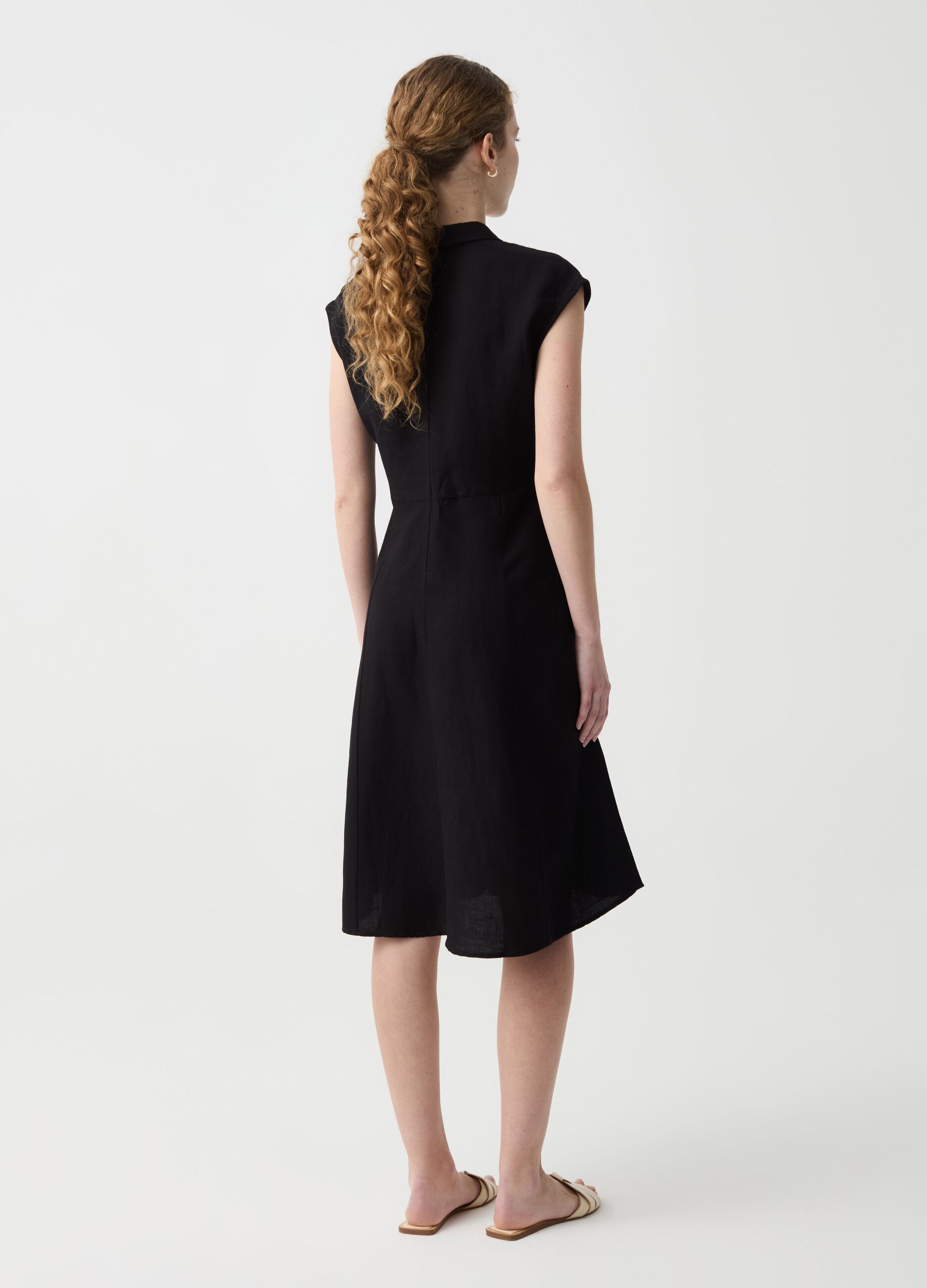 Short shirt dress in linen and viscose