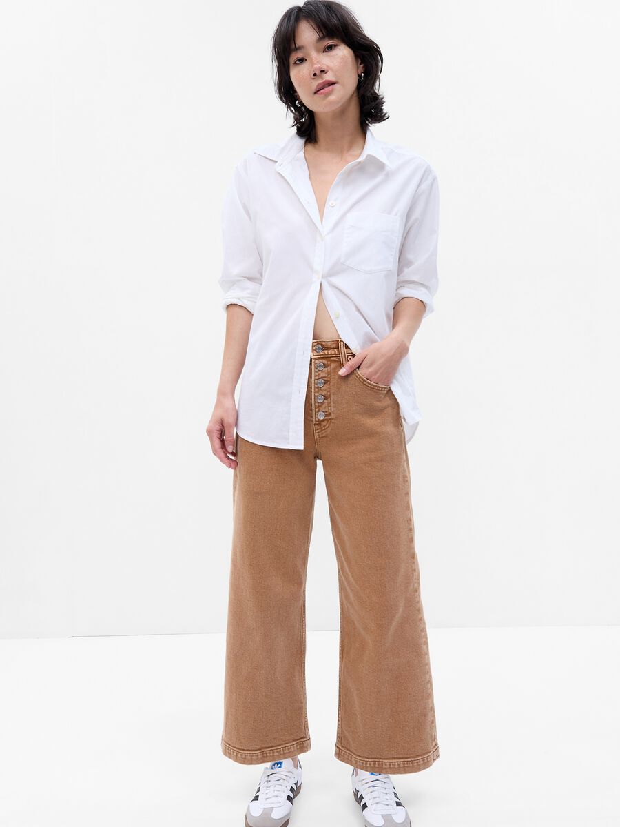 Jeans wide leg a vita alta con bottoni_0