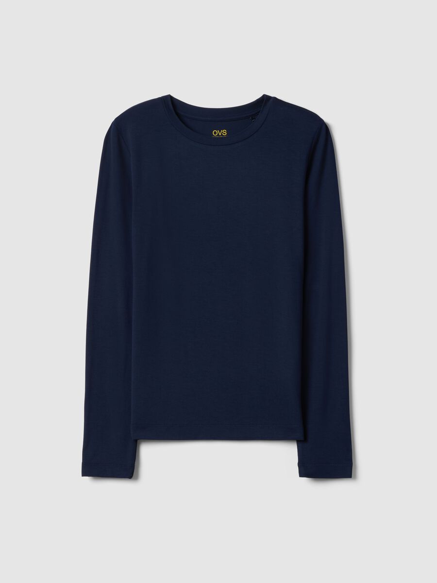 Blue stretchy viscose regular fit t-shirt_4