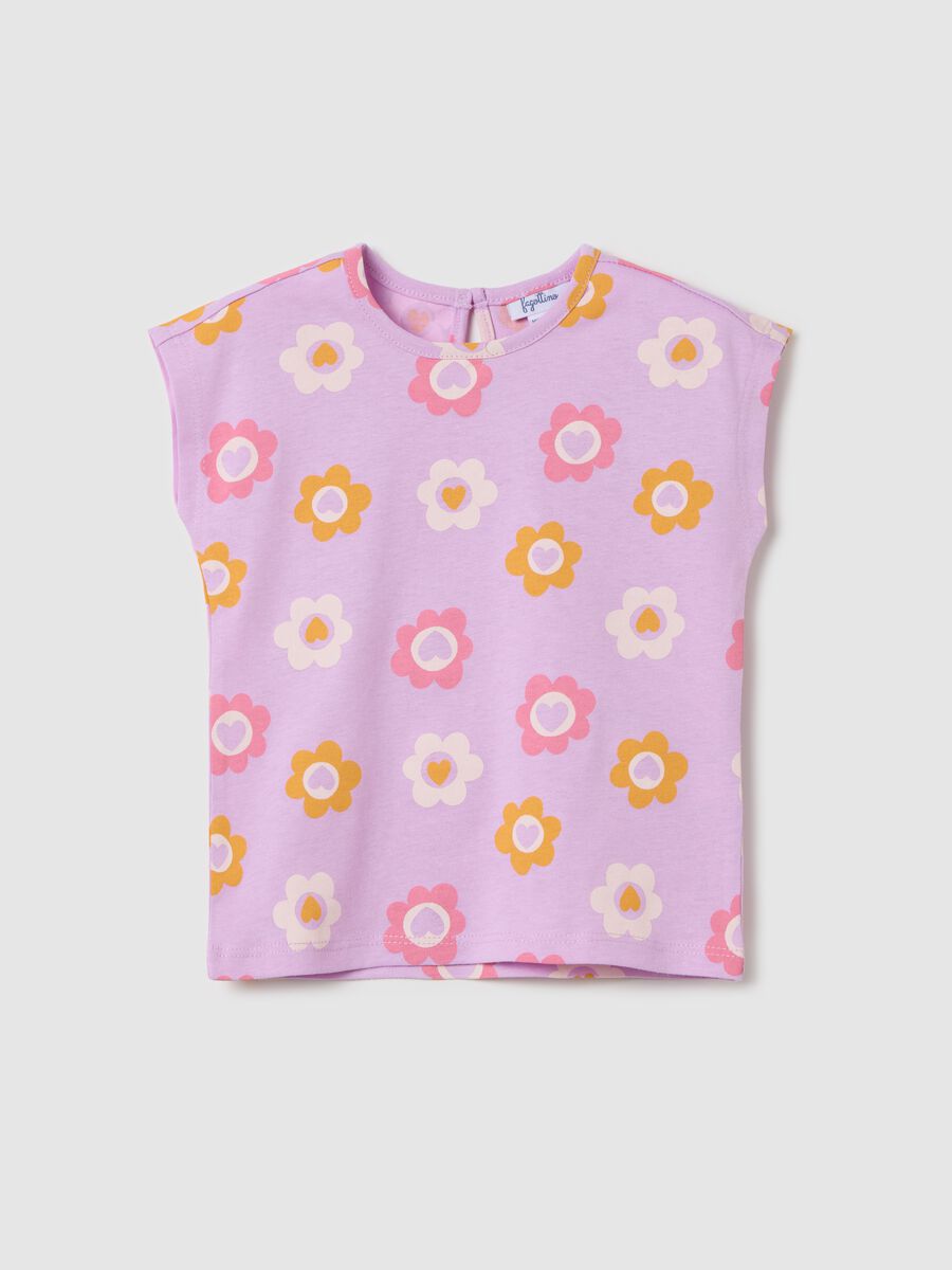 Purple sleeveless T-shirt in cotton with print_0