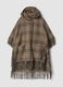 Brown checked wool and viscose blend cape with fringed trim_0