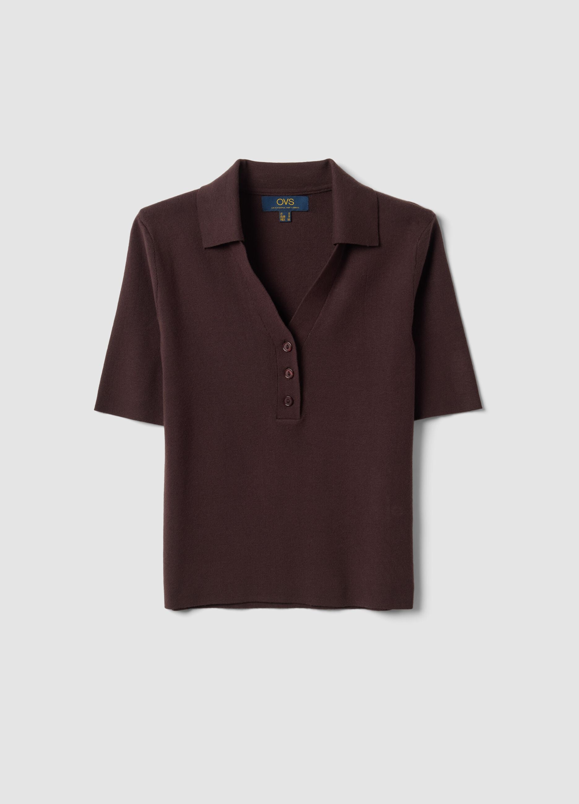 Brown viscose-blend polo jumper, regular fit