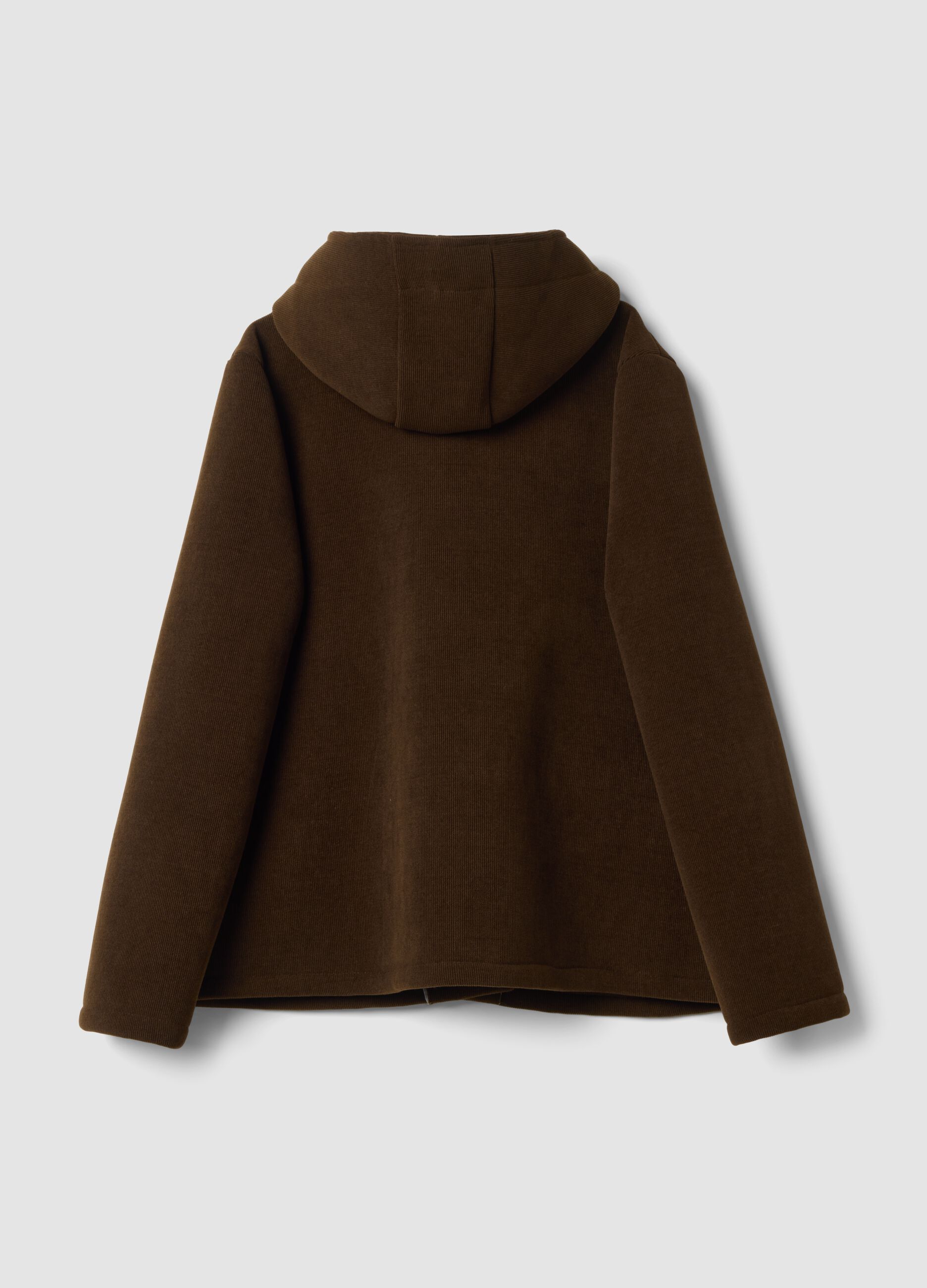 Cappotto marrone con cappuccio in viscosa elasticizzata regular fit