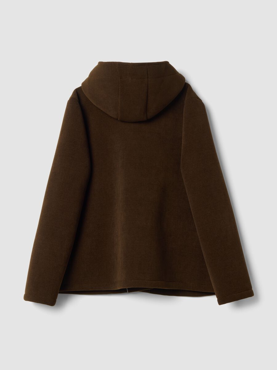 Cappotto marrone con cappuccio in viscosa elasticizzata regular fit_2