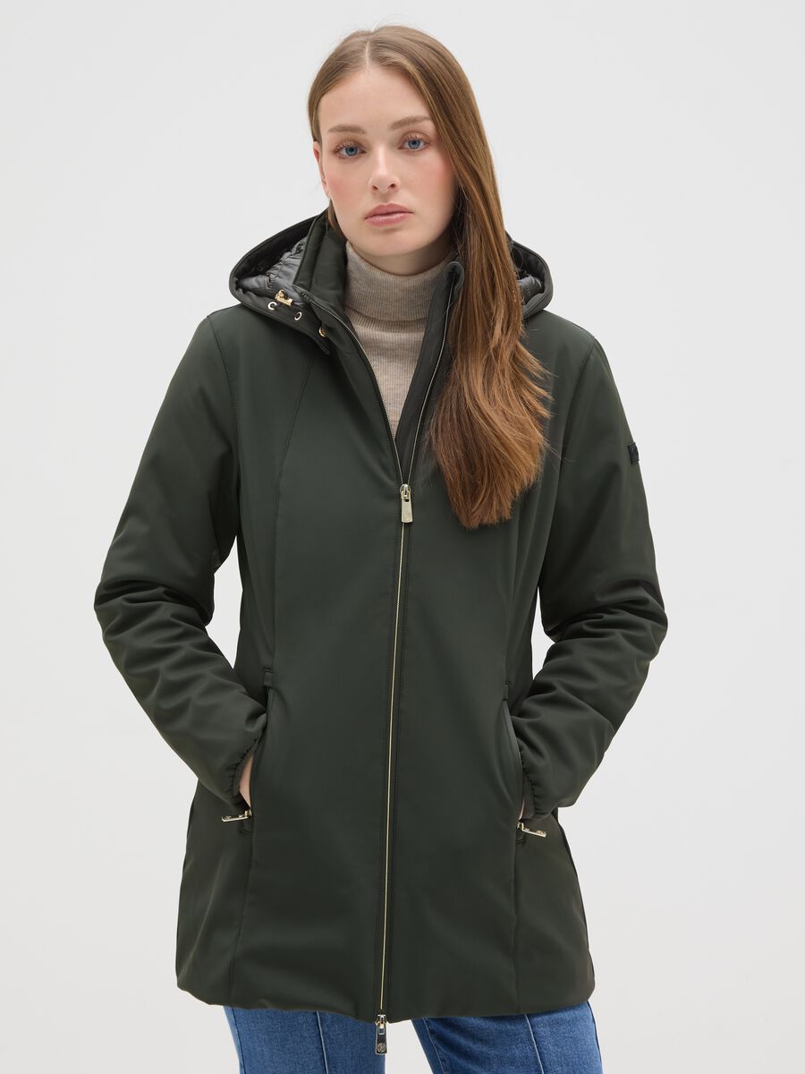 Giacca imbottita verde regular fit con zip e cappuccio_0
