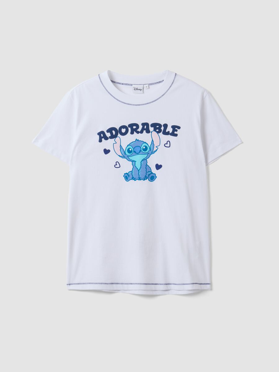 White pure cotton T-shirt with Stitch print, regular fit_4