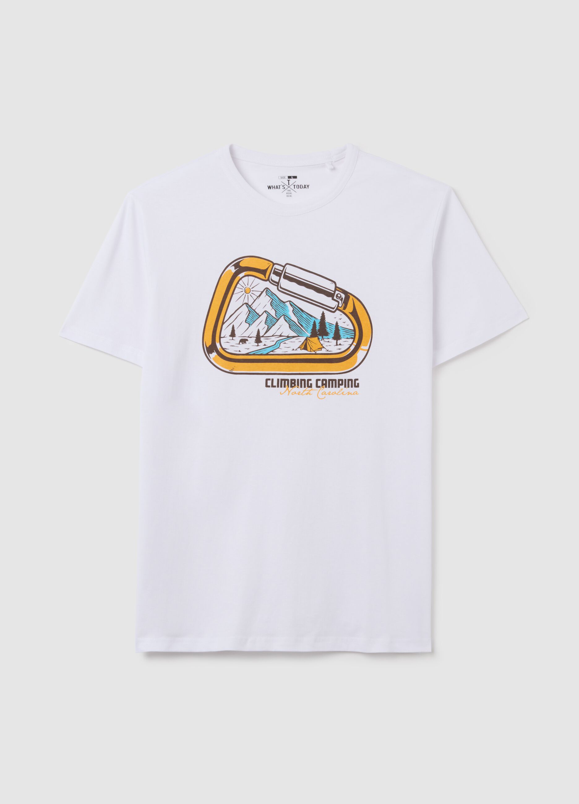Men's white regular fit pure cotton T-shirt with print