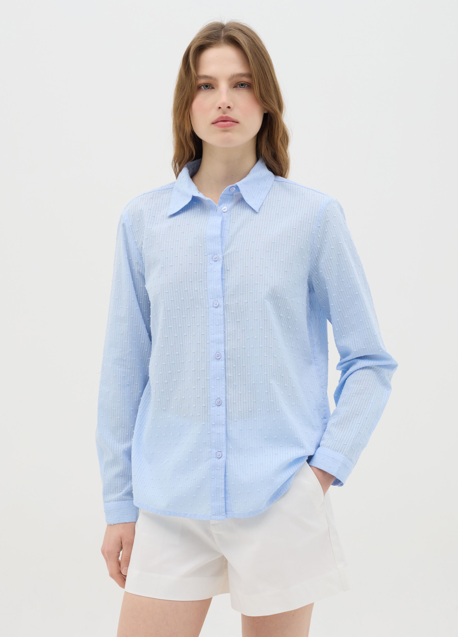 Camicia da donna in puro cotone azzurra regular fit