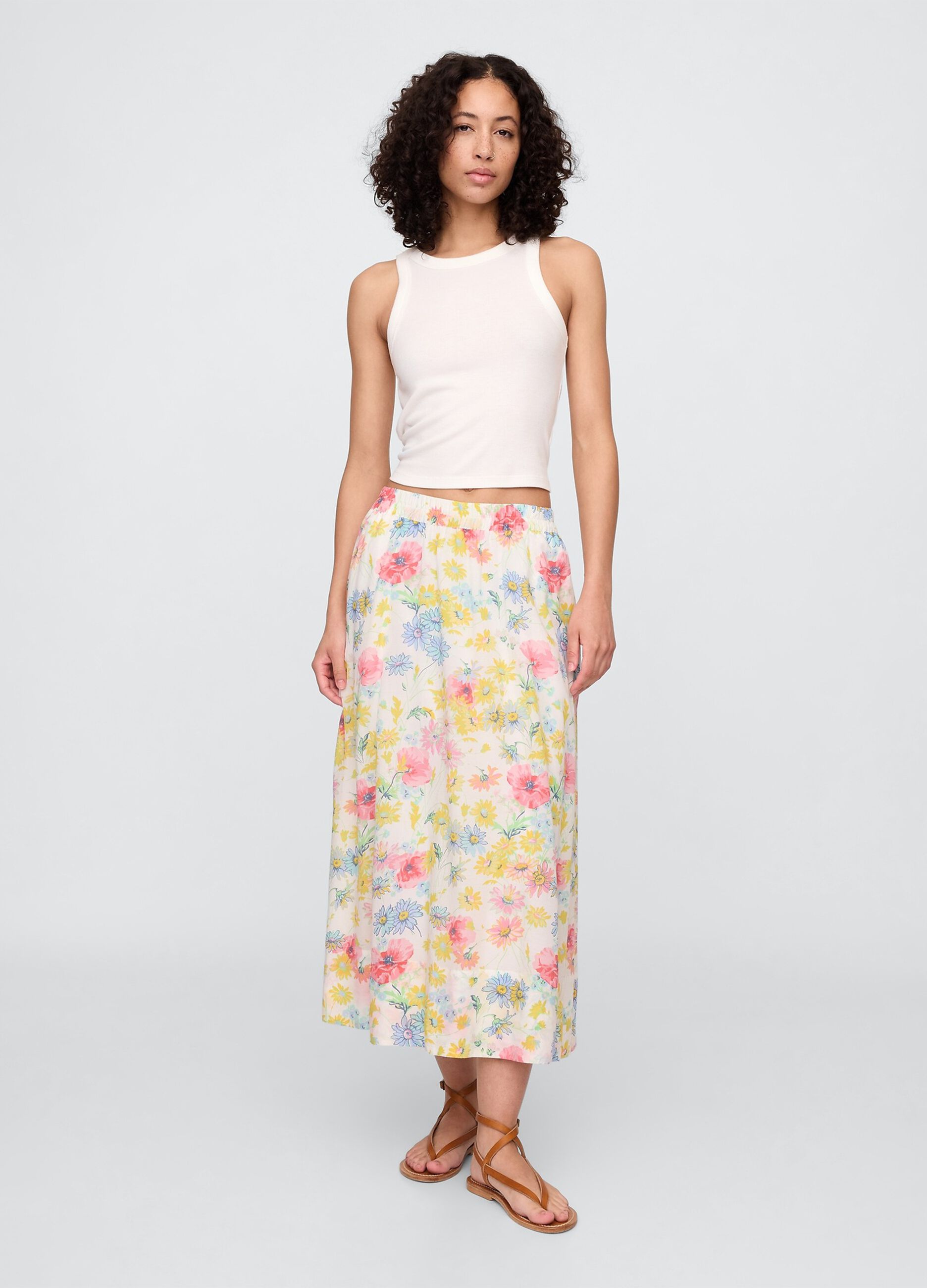 Multicolor floral midi skirt in viscose and cotton blend