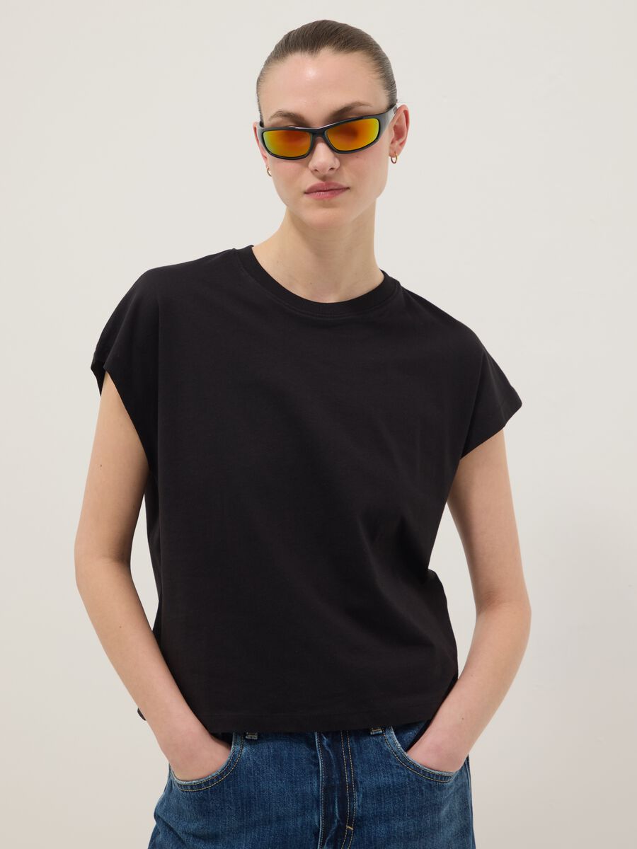 Black fitted short-sleeve pure cotton T-shirt_1