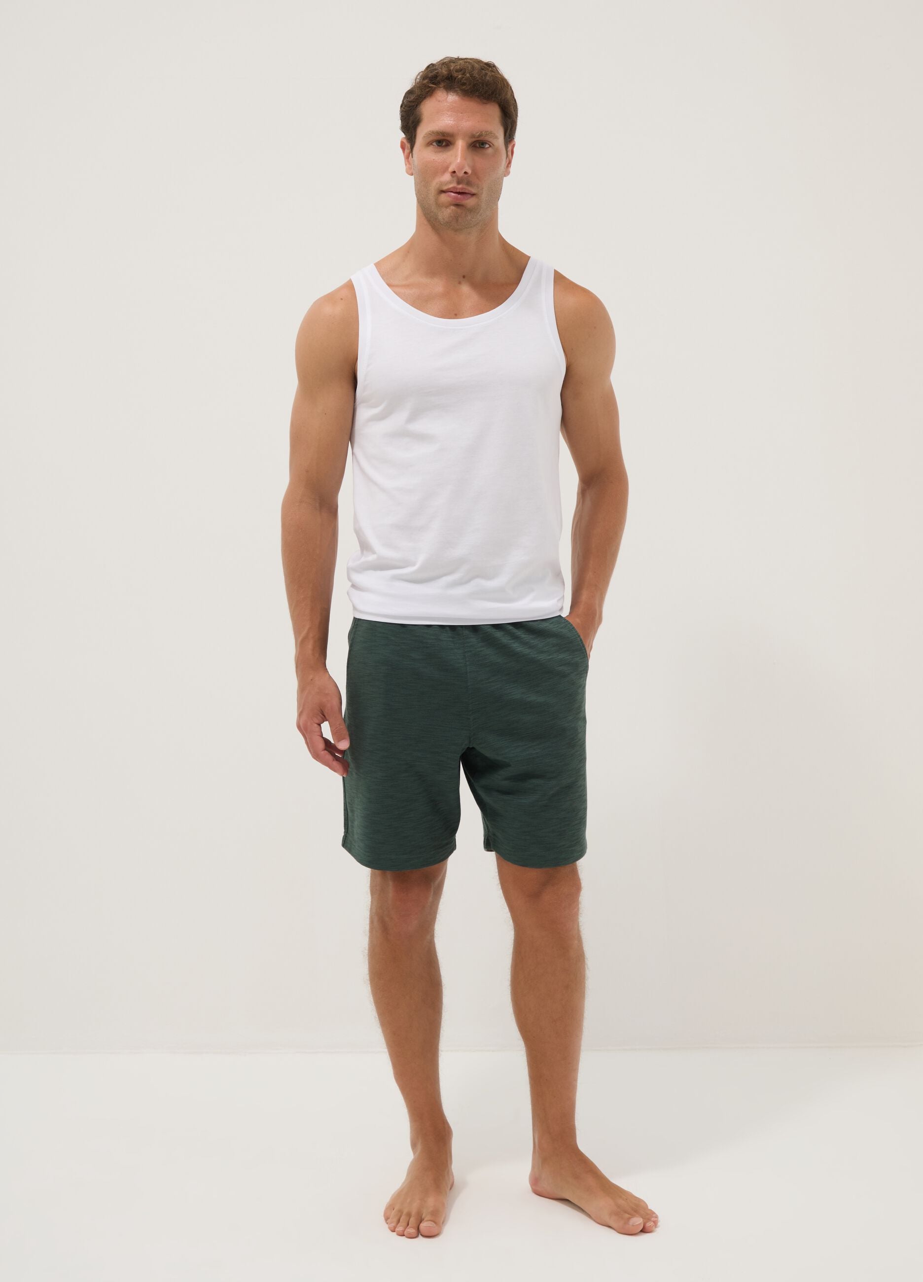 Green cotton-blend regular-fit pyjama shorts
