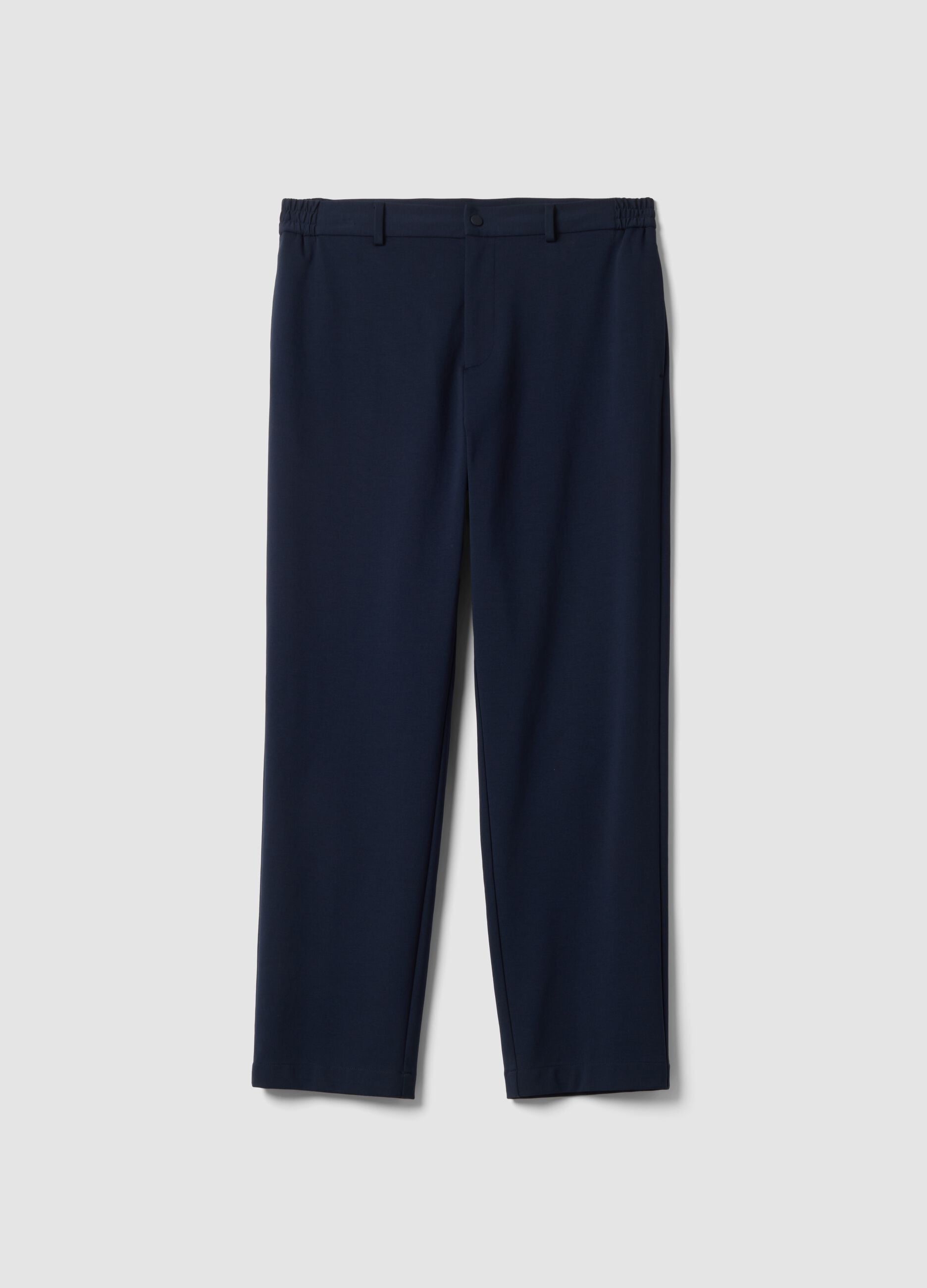 Blue regular-fit formal trousers in stretch cotton