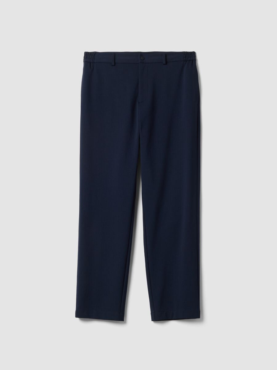Pantaloni formali blu in cotone elasticizzato regular fit_0