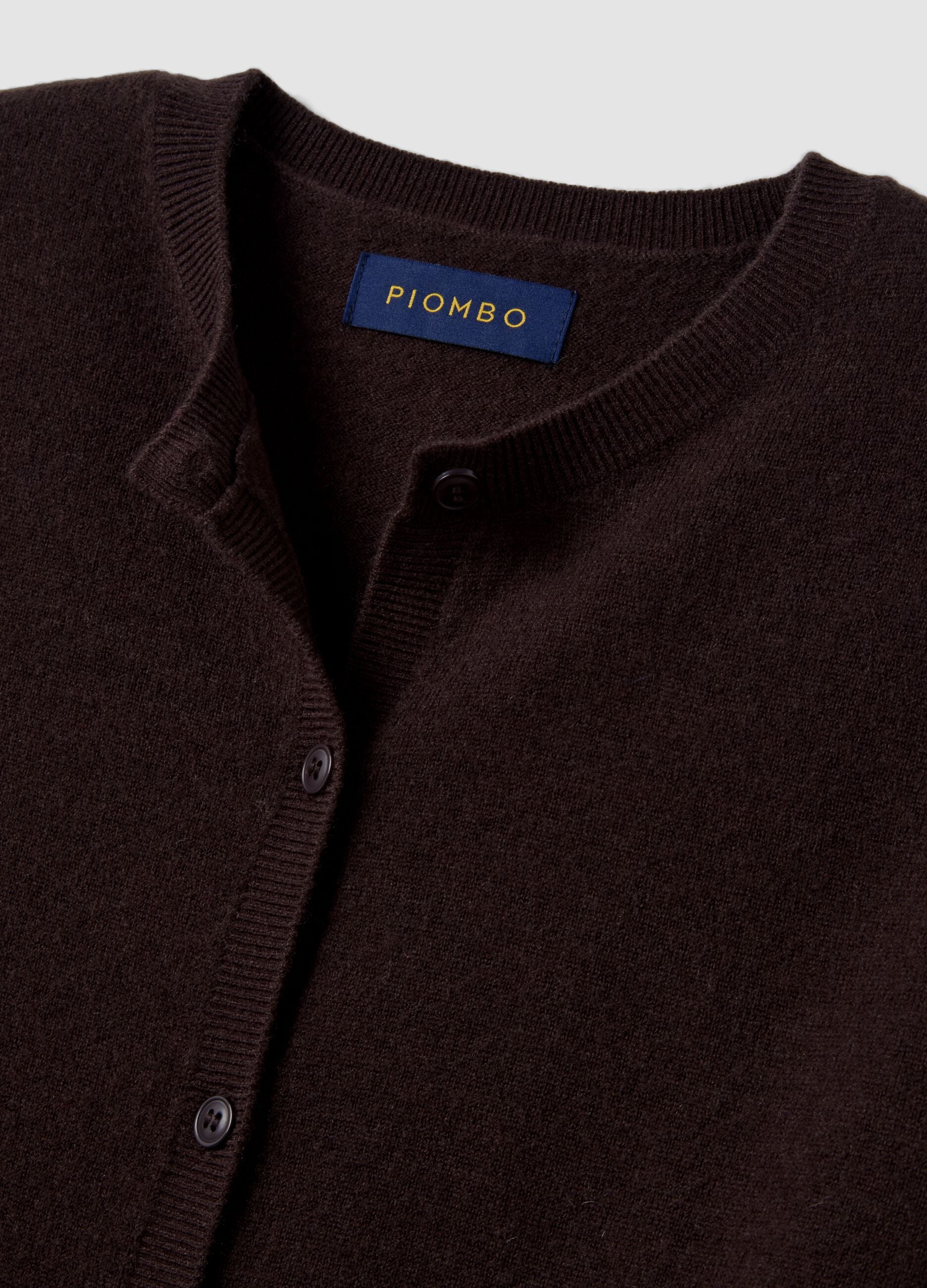 Brown pure wool crew-neck cardigan