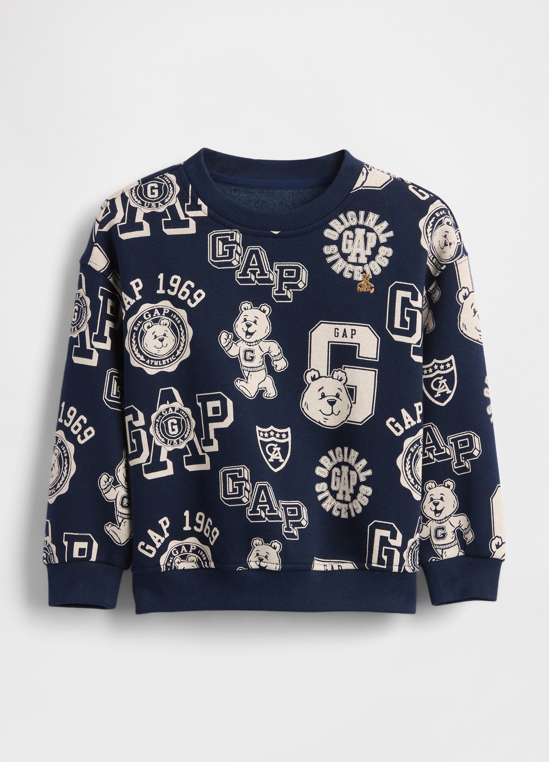 Blue Crew Neck Sweatshirt with Bear Print