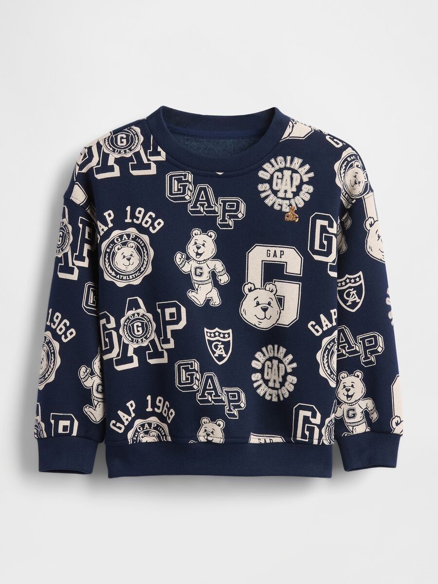 Blue Crew Neck Sweatshirt with Bear Print_0