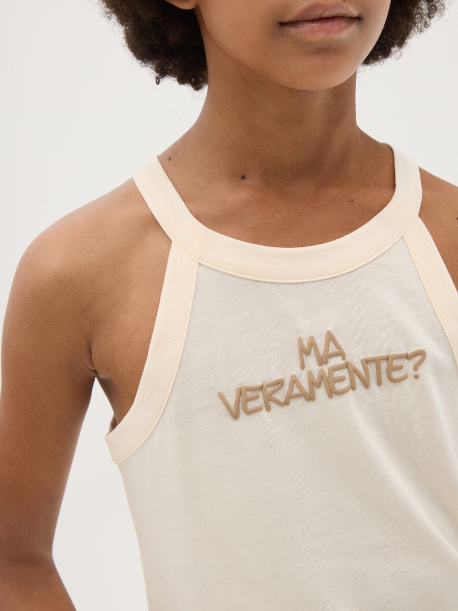 Top da ragazza in puro cotone beige fitted con stampa_1