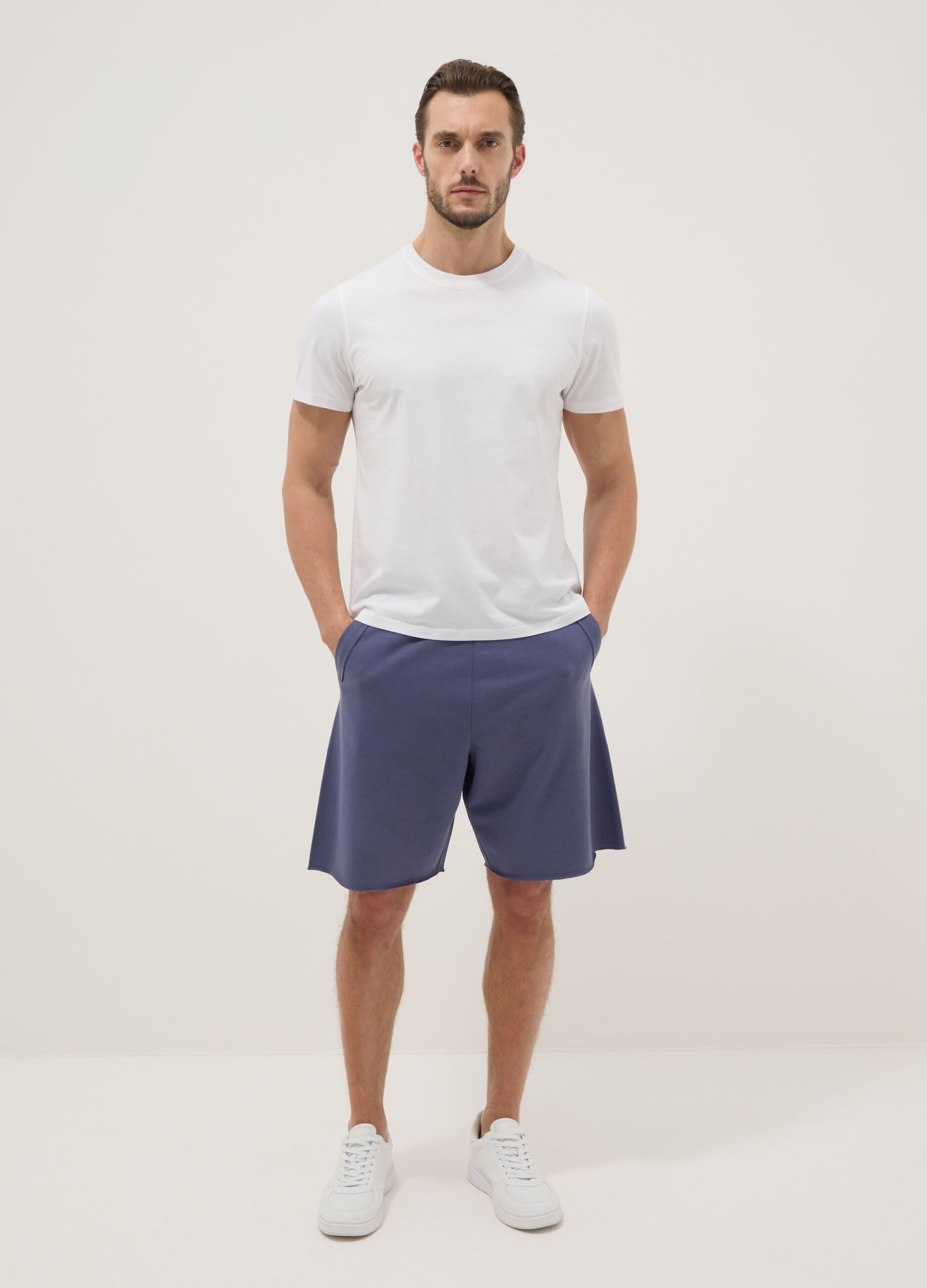 Blue relaxed-fit cotton-blend shorts
